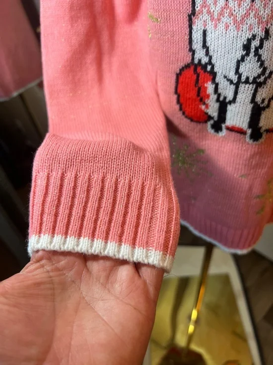 Women's Pink Fox Crewneck Sweater with Pom Accent - Picture 4 of 9